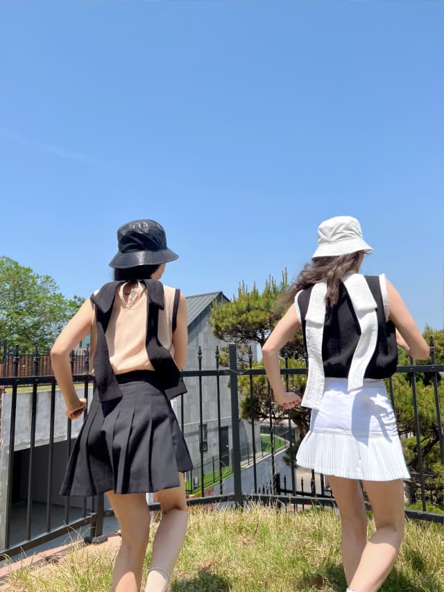 재고 있음 korea 절묘한 배색 똑똑한 뒤로 특대 사이즈 나비 매듭 리본 민소매 라운드 넥 조끼 섹션 맨위 상세 이미지 10