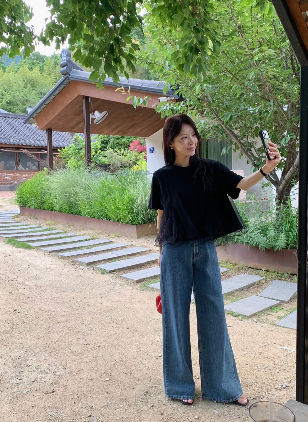 korea 한 부서 다용도 작은 대중 디자인 센스 루즈핏 한 마디 인형 셔츠 물결무늬 망사 패치워크 반팔 티셔츠 상세 이미지 32