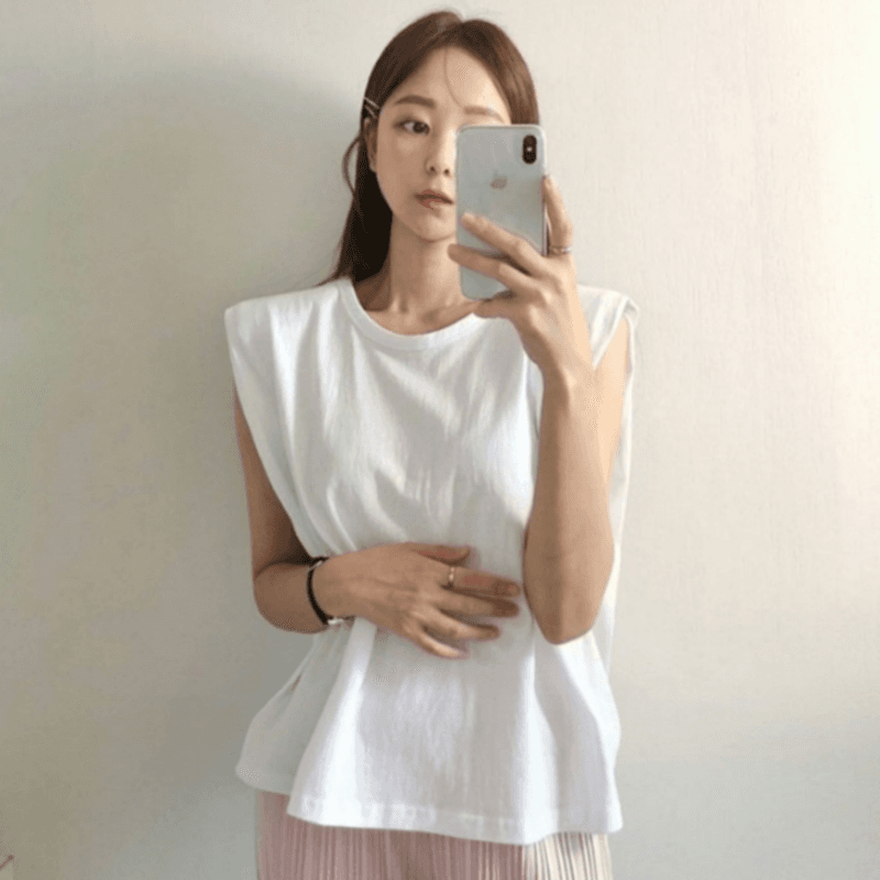 재고 있음 cherry 디자인 섹션 가스 필드 여성 주님 어깨 패드 고급 출퇴근 품격 다용도 순면 민소매 조끼 티셔츠 이미지 2