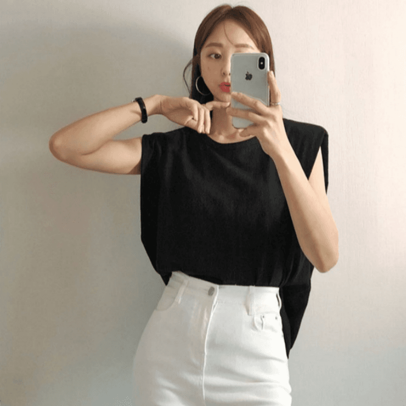 재고 있음 cherry 디자인 섹션 가스 필드 여성 주님 어깨 패드 고급 출퇴근 품격 다용도 순면 민소매 조끼 티셔츠 이미지 3