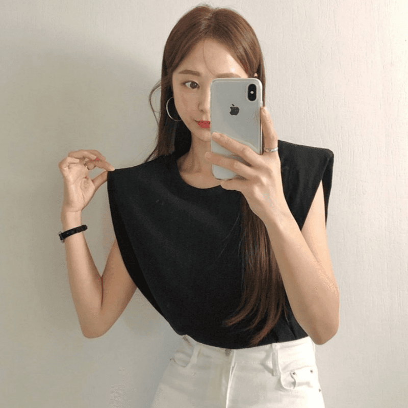 재고 있음 cherry 디자인 섹션 가스 필드 여성 주님 어깨 패드 고급 출퇴근 품격 다용도 순면 민소매 조끼 티셔츠
