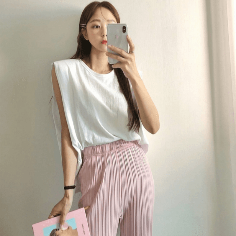 재고 있음 cherry 디자인 섹션 가스 필드 여성 주님 어깨 패드 고급 출퇴근 품격 다용도 순면 민소매 조끼 티셔츠 이미지 4