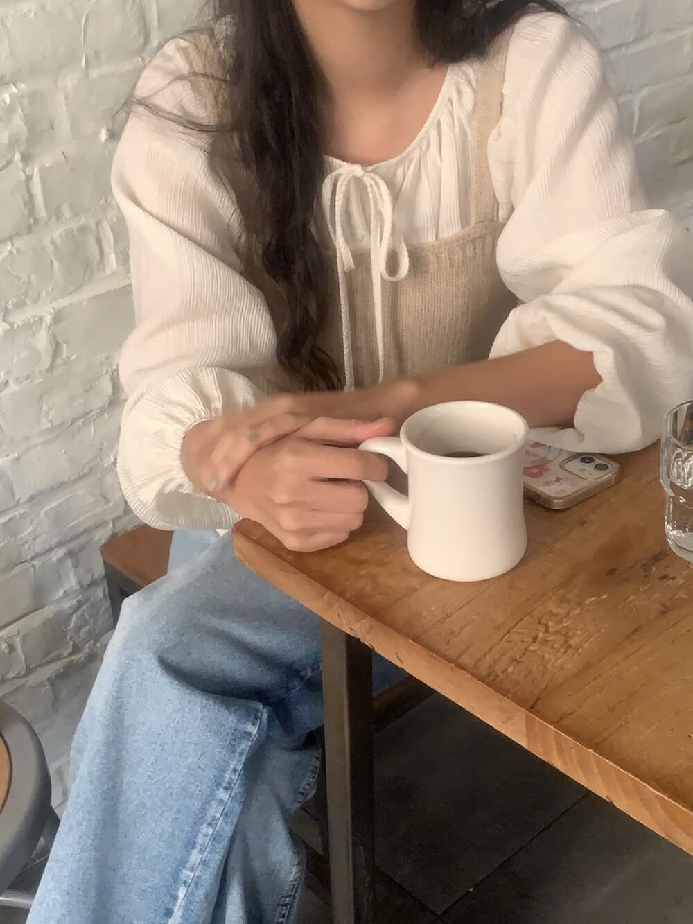 재고 있음 korea 느슨함 센스 다용도 주름 리본 긴팔 셔츠 다용도 포장 가슴 슬립 스웨터 투피스 세트 상세 이미지 18