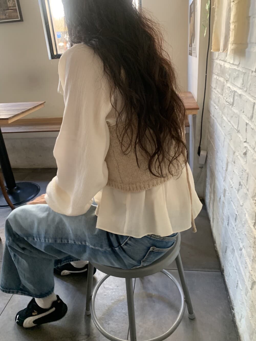 재고 있음 korea 느슨함 센스 다용도 주름 리본 긴팔 셔츠 다용도 포장 가슴 슬립 스웨터 투피스 세트 상세 이미지 24