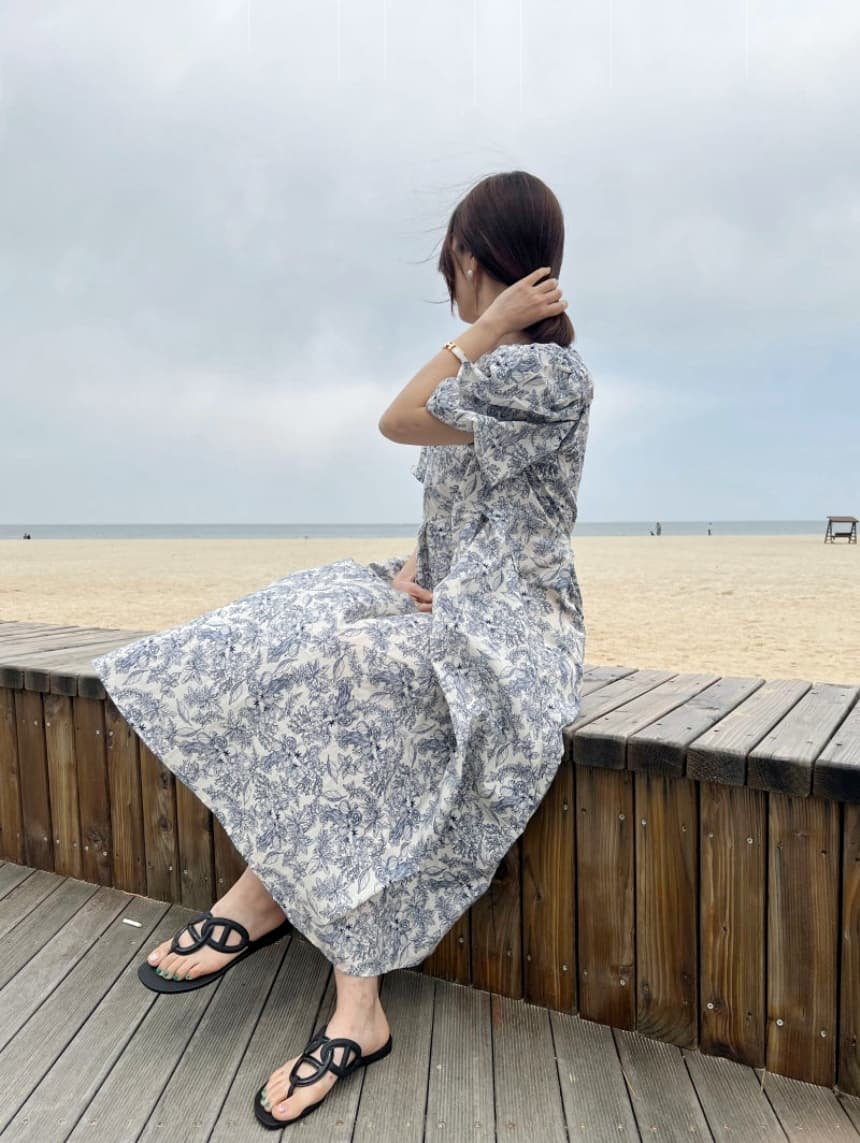 재고 있음 cherry 배색 연령 감소 캐주얼 여행 휴가 바람 이중층 꽃밭 소매 한 마디 큰 진자 종류 드레스 상세 이미지 10