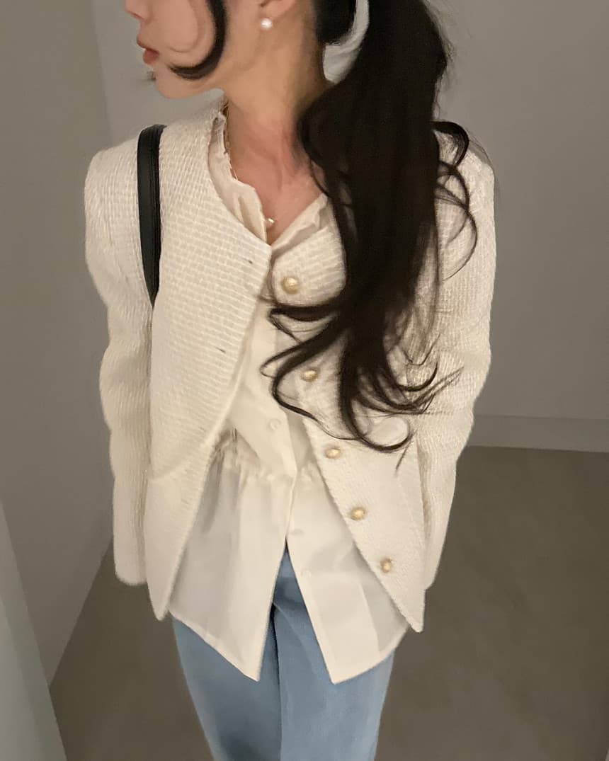 재고 있음 cherry 품격 감기 센스 펌프 로프 허리 수축 마이크로 ~을 통해 거품 소매 프릴 리본 얇고 가벼운 긴팔 셔츠 상세 이미지 15