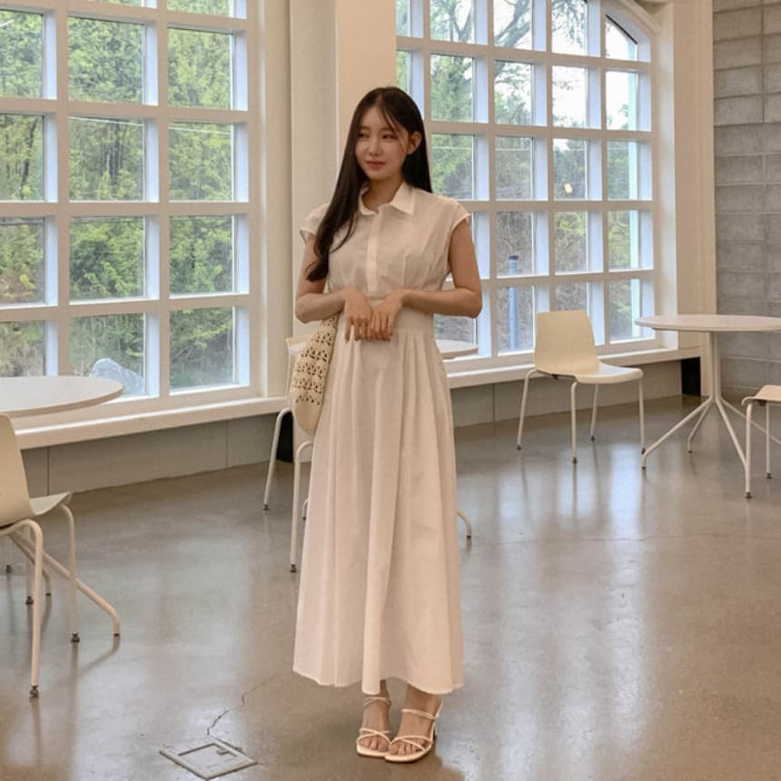 재고 있음 cherry 패션 품격 폴로 칼라 디자인 연령 감소 허리 수축 슬림해 보이는 청소 출퇴근 다용도 반팔 드레스 상세 이미지 8
