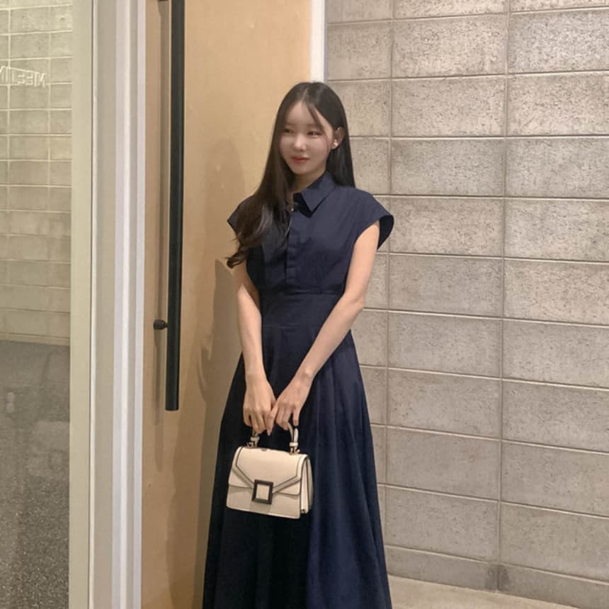 재고 있음 cherry 패션 품격 폴로 칼라 디자인 연령 감소 허리 수축 슬림해 보이는 청소 출퇴근 다용도 반팔 드레스 상세 이미지 24