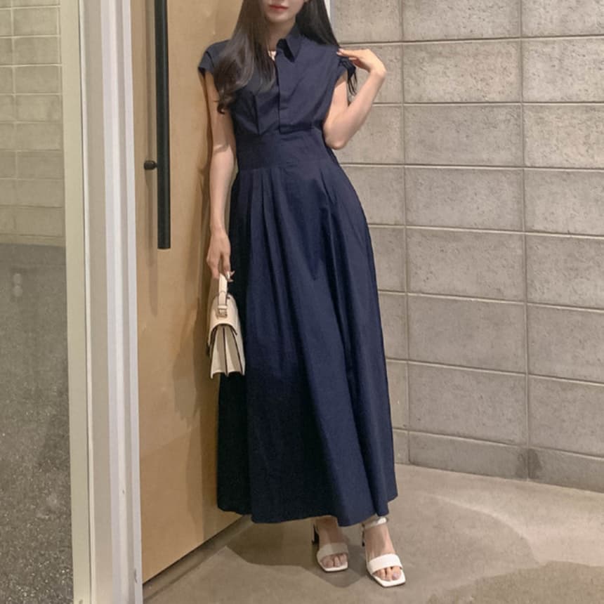 재고 있음 cherry 패션 품격 폴로 칼라 디자인 연령 감소 허리 수축 슬림해 보이는 청소 출퇴근 다용도 반팔 드레스 상세 이미지 26