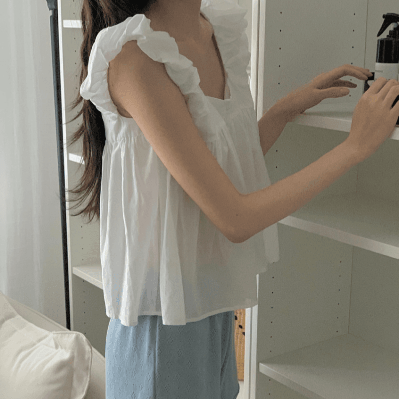 재고 있음 cherry 부드러운 멩 연령 감소 달콤함 구름 넓은 어깨 민소매 맨위 작은 청신 조끼 전후 둘 착용 이미지 2