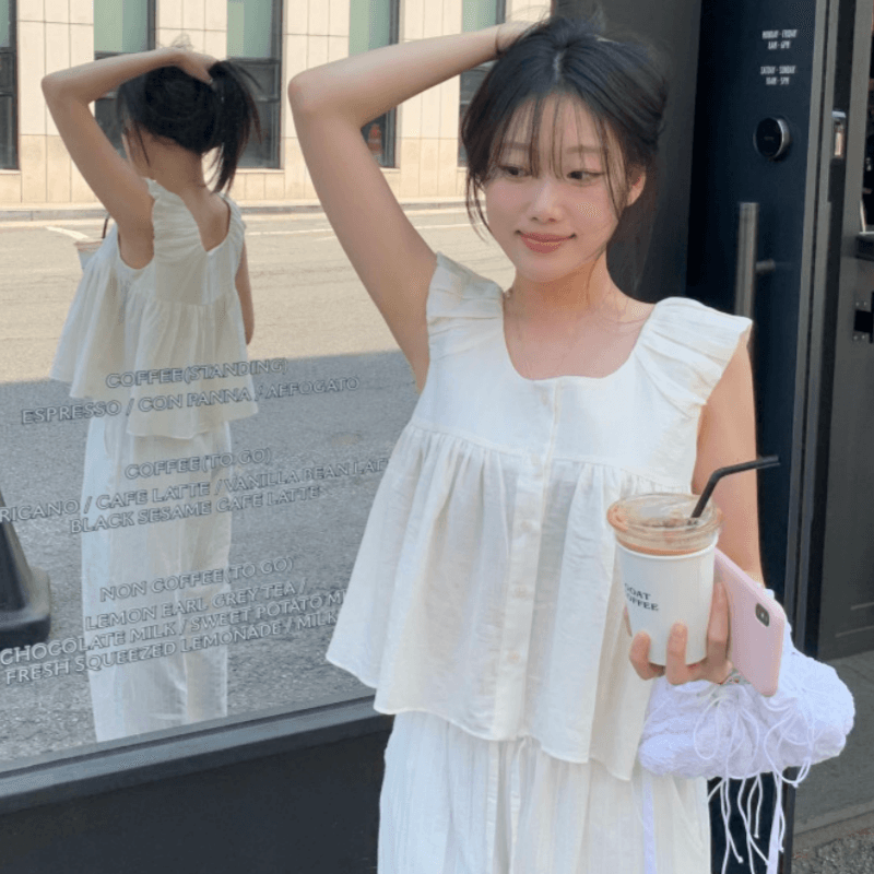 재고 있음 cherry 부드러운 멩 연령 감소 달콤함 구름 넓은 어깨 민소매 맨위 작은 청신 조끼 전후 둘 착용 이미지 3