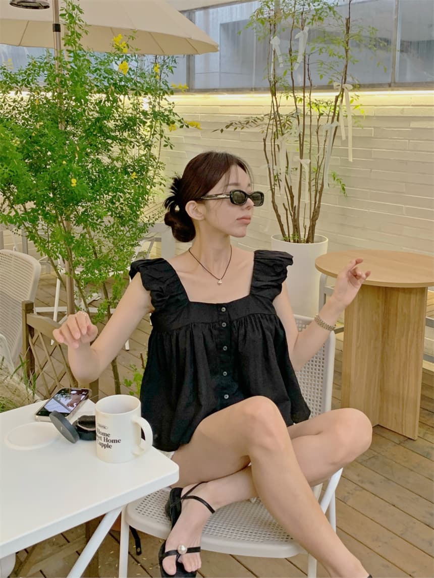 재고 있음 cherry 부드러운 멩 연령 감소 달콤함 구름 넓은 어깨 민소매 맨위 작은 청신 조끼 전후 둘 착용 상세 이미지 2