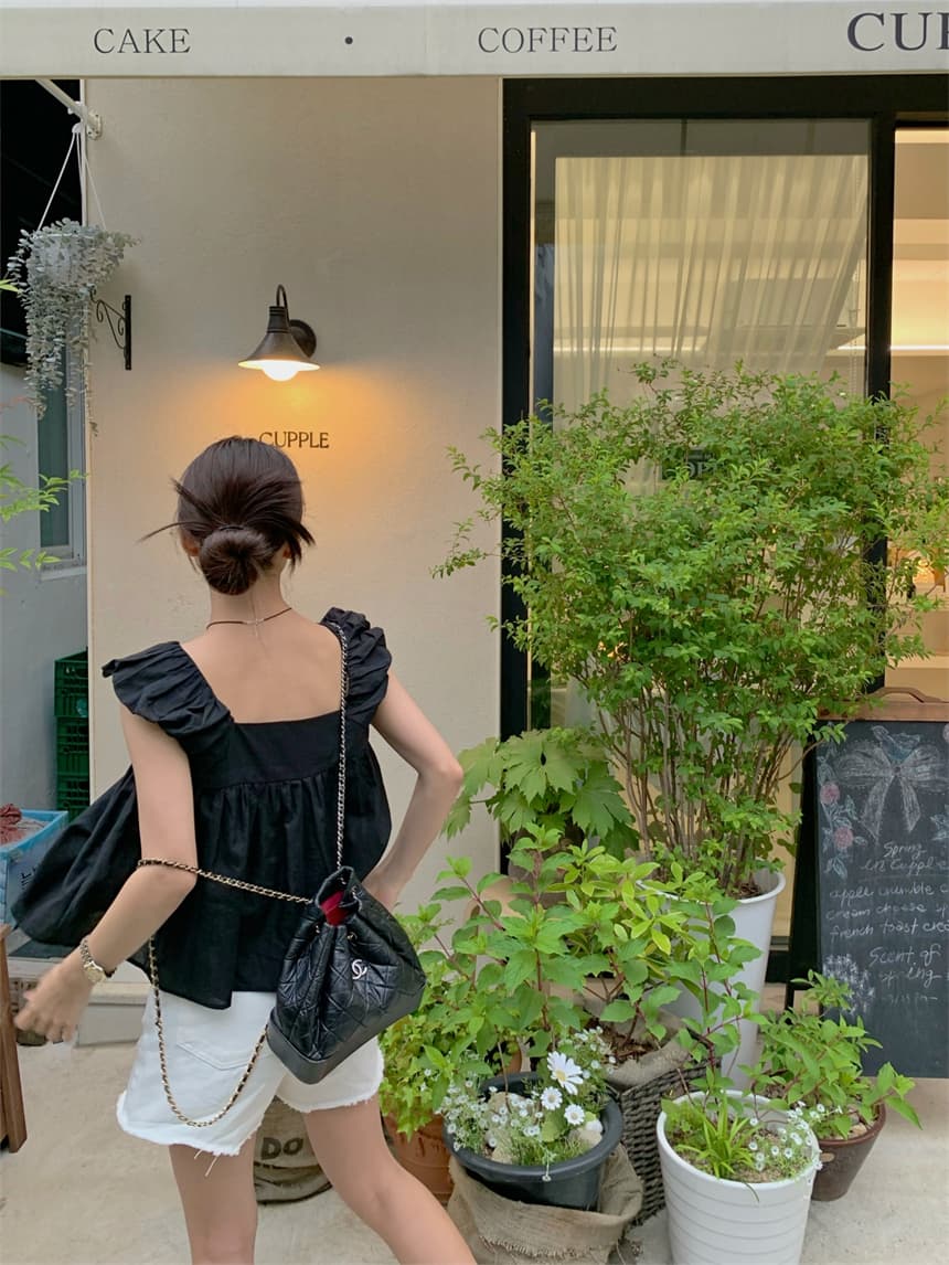 재고 있음 cherry 부드러운 멩 연령 감소 달콤함 구름 넓은 어깨 민소매 맨위 작은 청신 조끼 전후 둘 착용 상세 이미지 9