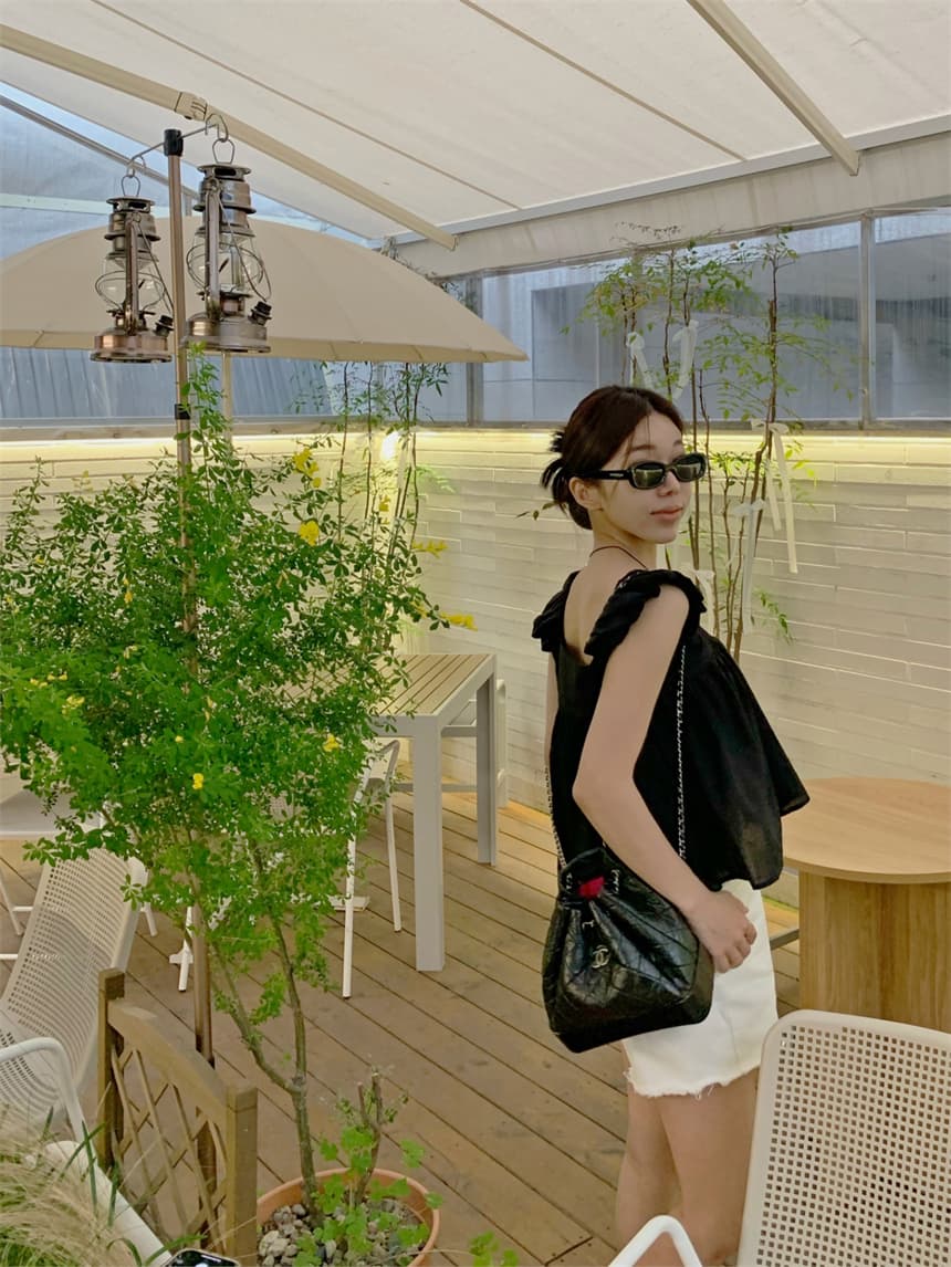 재고 있음 cherry 부드러운 멩 연령 감소 달콤함 구름 넓은 어깨 민소매 맨위 작은 청신 조끼 전후 둘 착용 상세 이미지 10