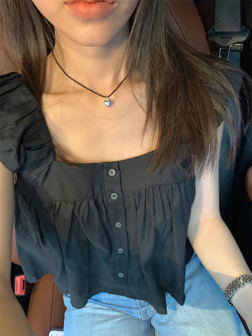 재고 있음 cherry 부드러운 멩 연령 감소 달콤함 구름 넓은 어깨 민소매 맨위 작은 청신 조끼 전후 둘 착용 상세 이미지 13