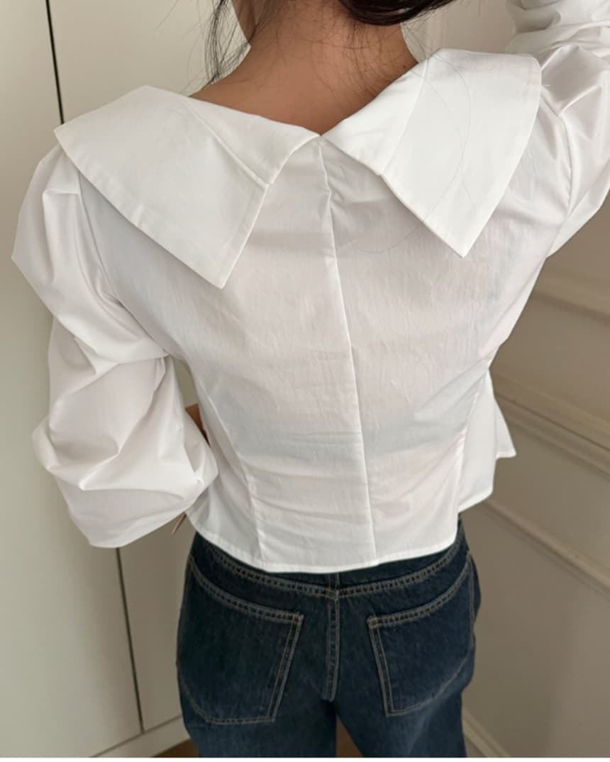 재고 있음 cherry 빅 칼라 이슬 쇄골 허리 수축 작은 대중 슬림해 보이는 단추 꾸밈음 캐주얼 셔츠 전후 둘 착용 상세 이미지 18