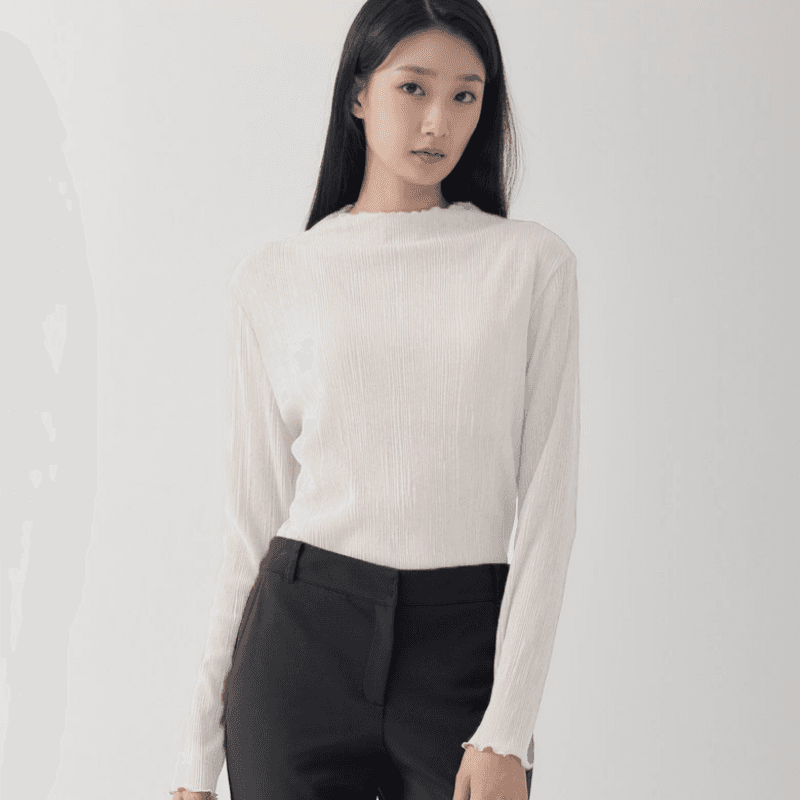 재고 있음 cherry 프랑스식 꽃잎 칼라 플리츠 출퇴근 부드러운 바람 질감 신축성 슬림해 보이는 기본 셔츠 긴팔 맨위
