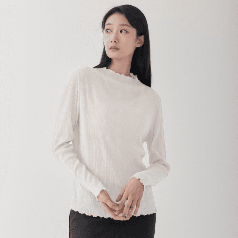 재고 있음 cherry 프랑스식 꽃잎 칼라 플리츠 출퇴근 부드러운 바람 질감 신축성 슬림해 보이는 기본 셔츠 긴팔 맨위 이미지 5