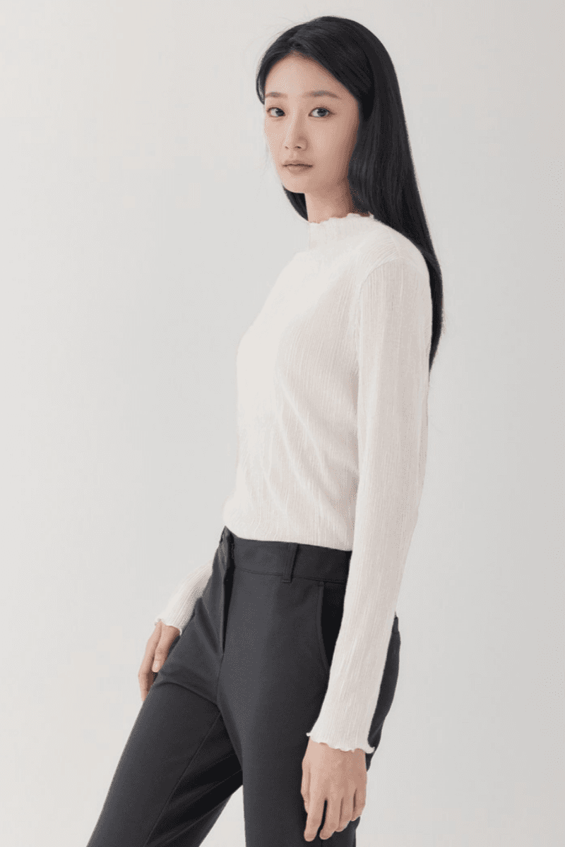 재고 있음 cherry 프랑스식 꽃잎 칼라 플리츠 출퇴근 부드러운 바람 질감 신축성 슬림해 보이는 기본 셔츠 긴팔 맨위 이미지 3