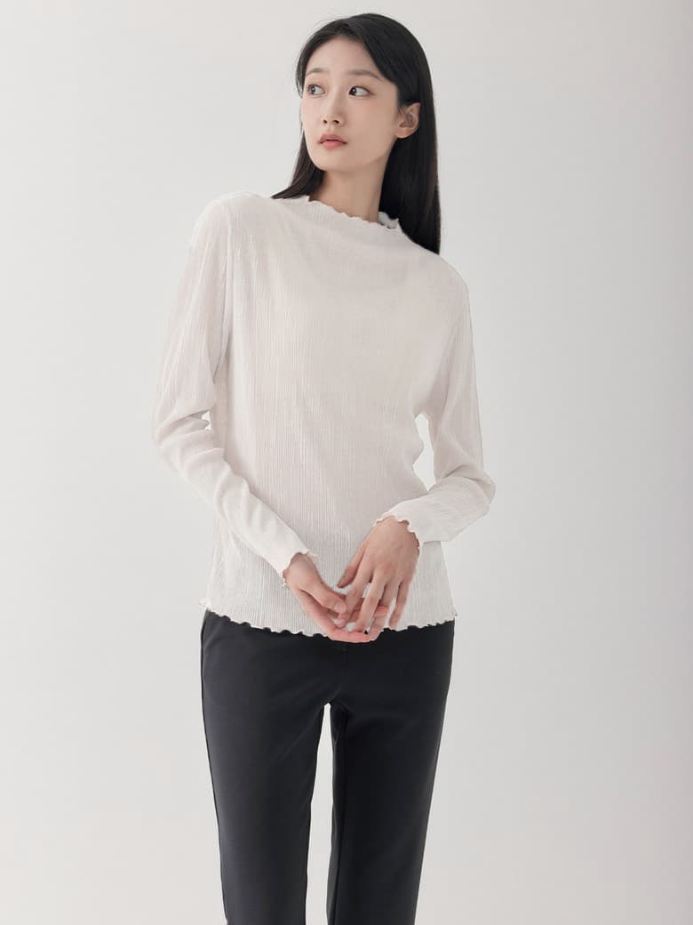 재고 있음 cherry 프랑스식 꽃잎 칼라 플리츠 출퇴근 부드러운 바람 질감 신축성 슬림해 보이는 기본 셔츠 긴팔 맨위 상세 이미지 5