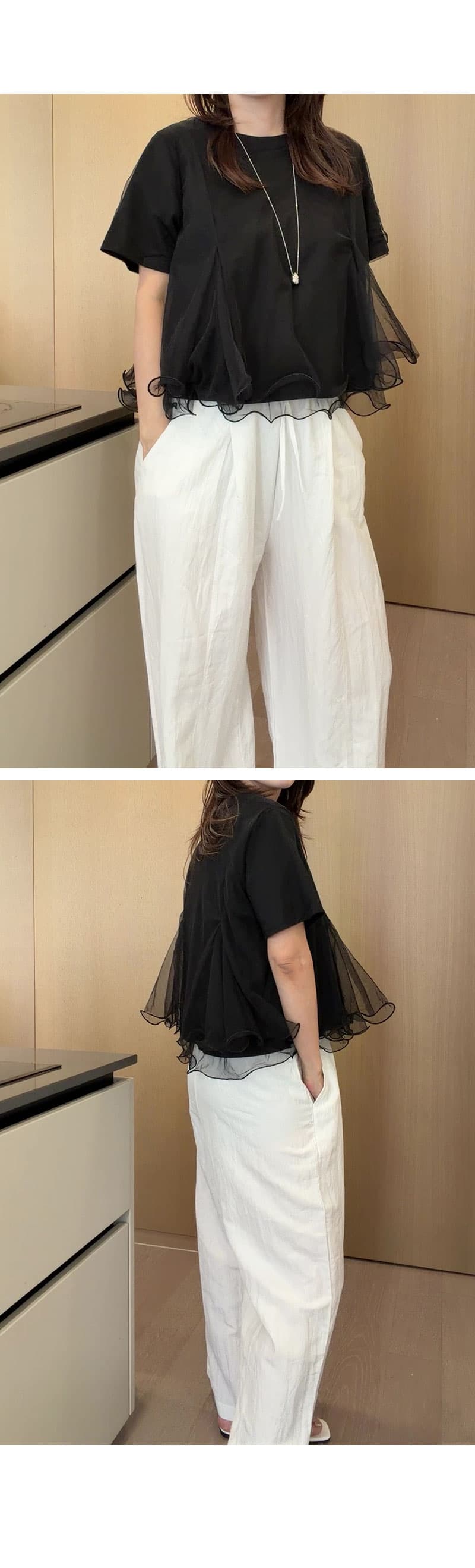 재고 있음 cherry 한 부서 다용도 디자인 센스 이중층 물결무늬 망사 패치워크 반팔 한 마디 인형 셔츠 티셔츠 상세 이미지 8