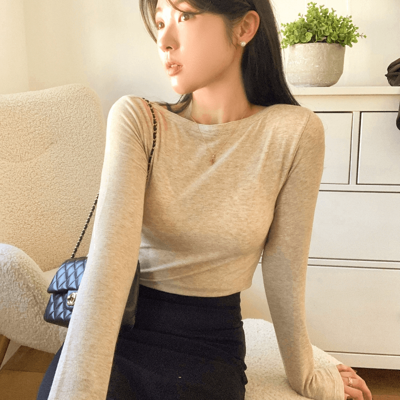 재고 있음 cherry 미니멀리즘 품격 주요한 것 단어 칼라 부드러운 찹쌀 컬러 코튼 몸매 가꾸기 슬림해 보이는 긴팔 티셔츠 신축성 기본 셔츠