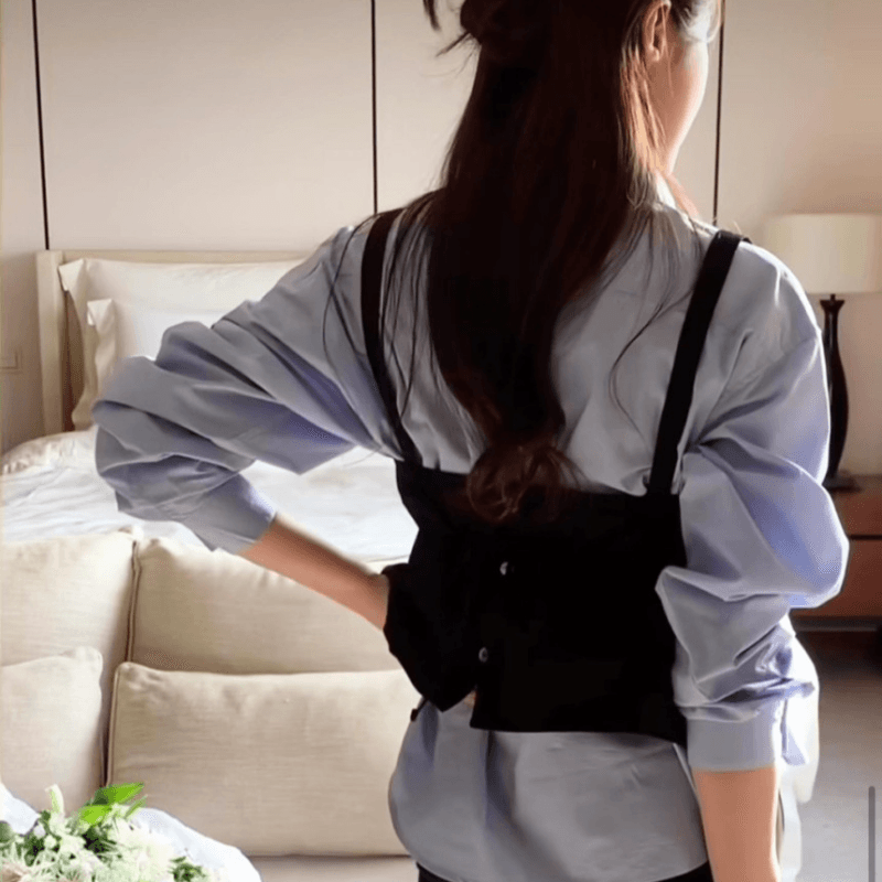 재고 있음 cherry 부드러운 바람 레이스업 허리 수축 나비 매듭 연꽃 잎 스택 착용 캐미솔 전후 둘 착용 이미지 4