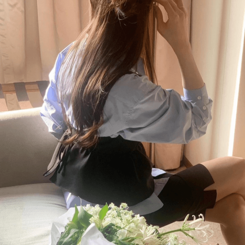 재고 있음 cherry 부드러운 바람 레이스업 허리 수축 나비 매듭 연꽃 잎 스택 착용 캐미솔 전후 둘 착용 이미지 2