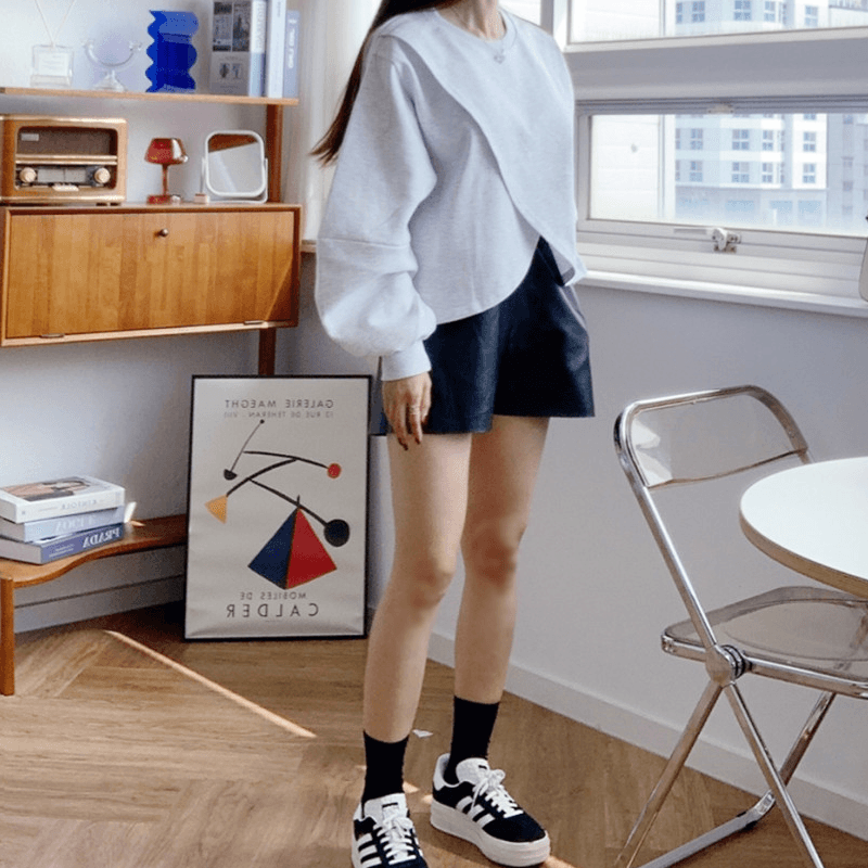 재고 있음 cherry 아메리칸 캠퍼스 패션 불규칙 중복 디자인 센스 의류 동적 캐주얼 긴팔 후드티 이미지 2