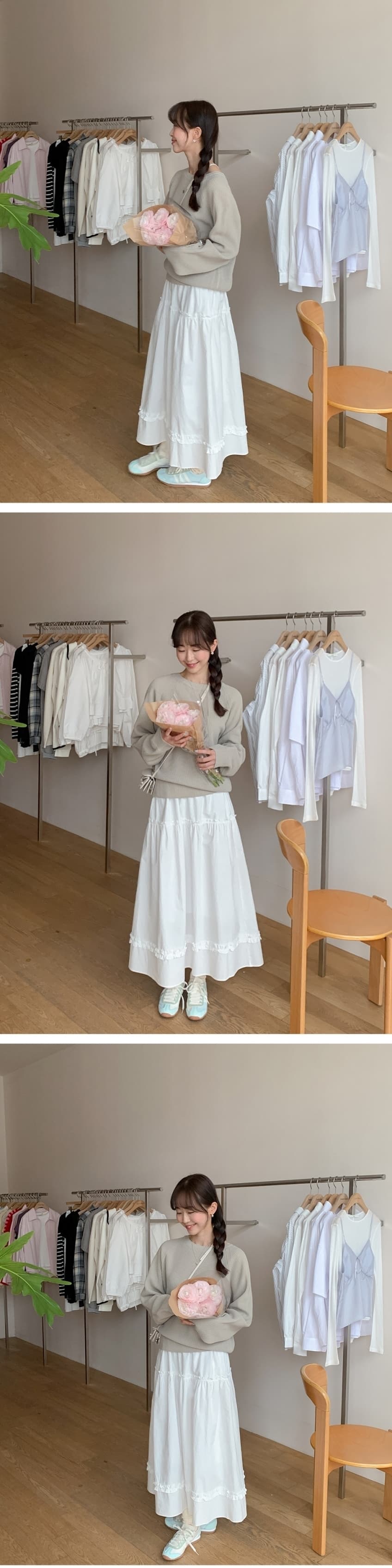 재고 있음 cherry 흐릿한 첫사랑 신선함 프릴 꾸밈음 분위기 센스 순수한 흰색 한 마디 큰 진자 중간 길이 반신 스커트 상세 이미지 5
