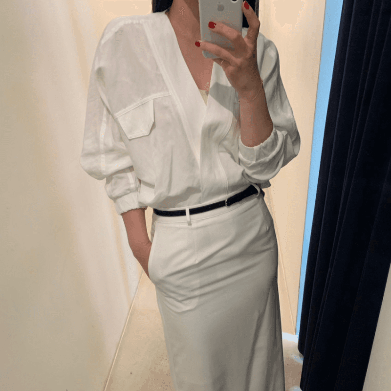 재고 있음 cherry 프랑스식 빛 성숙한 여인 V넥 디자인 센스 출퇴근 품격 ol 미니멀리즘 루즈핏 다용도 맨위 셔츠 이미지 5