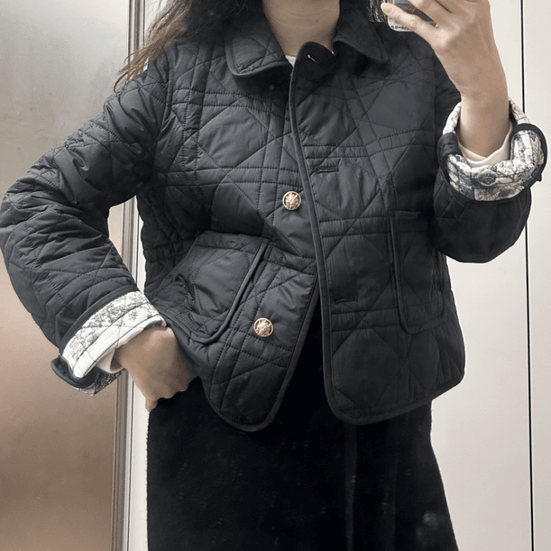 재고 있음 cherry 무거운 작업 레트로 무늬 인사이드 폴로 칼라 품격 링 그리드 작은 샤넬 스타일 솜을 넣은 재킷 양성 및 음성 웨어러블