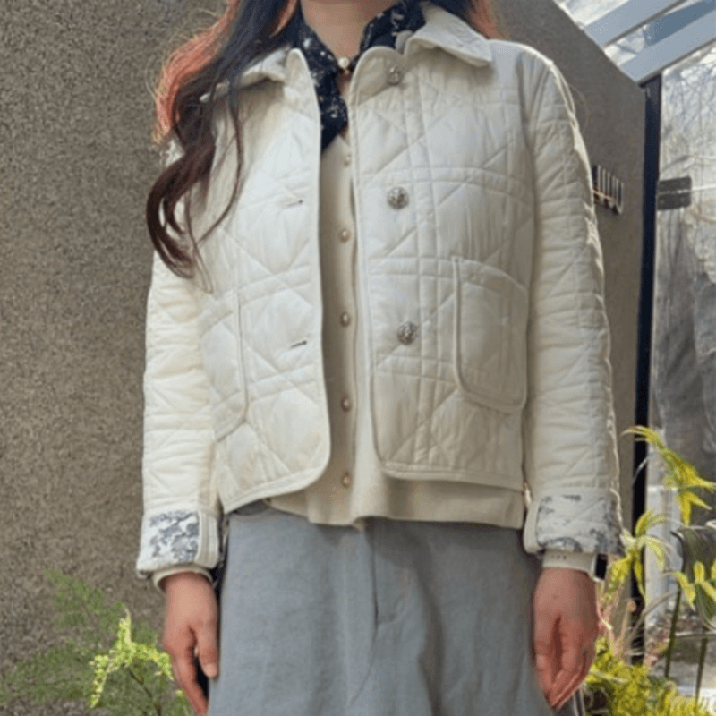 재고 있음 cherry 무거운 작업 레트로 무늬 인사이드 폴로 칼라 품격 링 그리드 작은 샤넬 스타일 솜을 넣은 재킷 양성 및 음성 웨어러블 이미지 2