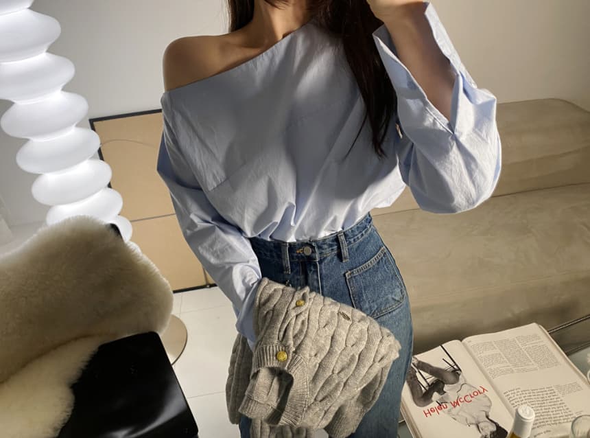 재고 있음 cherry 품격 비스듬한 어깨 불규칙 디자인 센스 단색 다용도 출퇴근 긴팔 셔츠 전후 웨어러블 상세 이미지 13