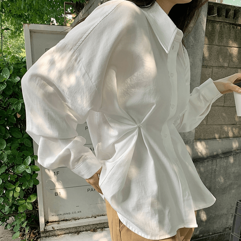 재고 있음 cherry 한 부서 디자인 센스 포인터 포인터 폴로 칼라 허리 수축 핀치 버클 다용도 스택 착용 캐주얼 긴팔 셔츠 맨위 이미지 3
