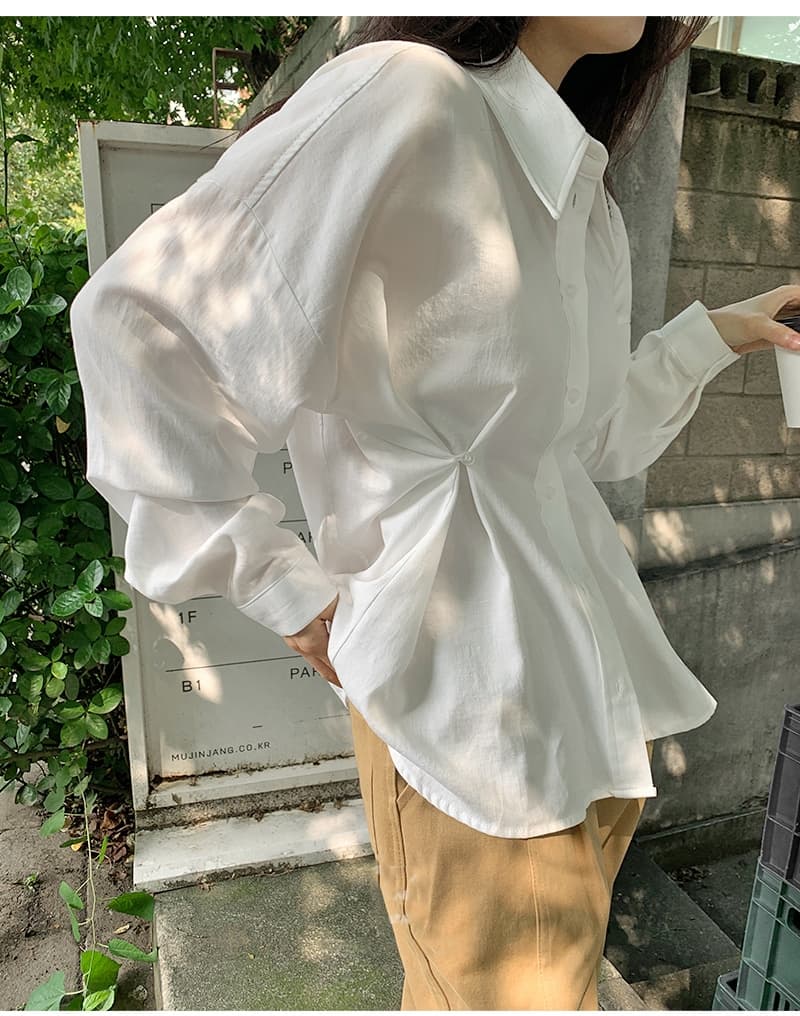 재고 있음 cherry 한 부서 디자인 센스 포인터 포인터 폴로 칼라 허리 수축 핀치 버클 다용도 스택 착용 캐주얼 긴팔 셔츠 맨위 상세 이미지 4