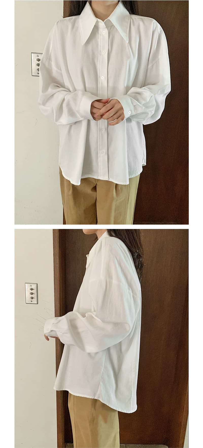 재고 있음 cherry 한 부서 디자인 센스 포인터 포인터 폴로 칼라 허리 수축 핀치 버클 다용도 스택 착용 캐주얼 긴팔 셔츠 맨위 상세 이미지 8