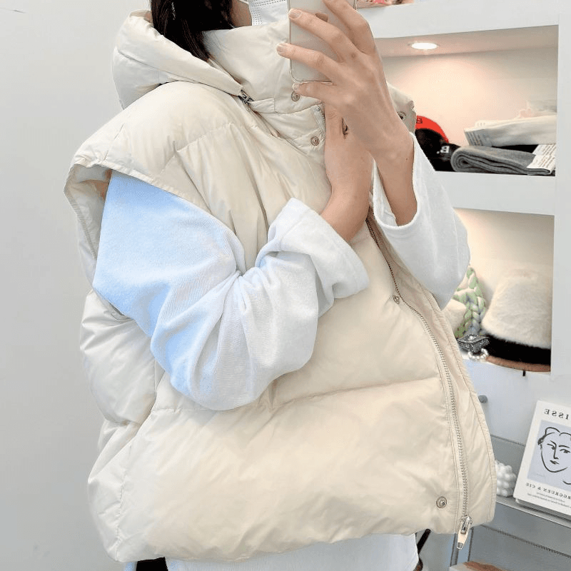 재고 있음 cherry 다용도 변경 가능 캐주얼 펌프 로프 허리 수축 두꺼운 면 후드 베스트 재킷 모자 수 있습니다. 철거