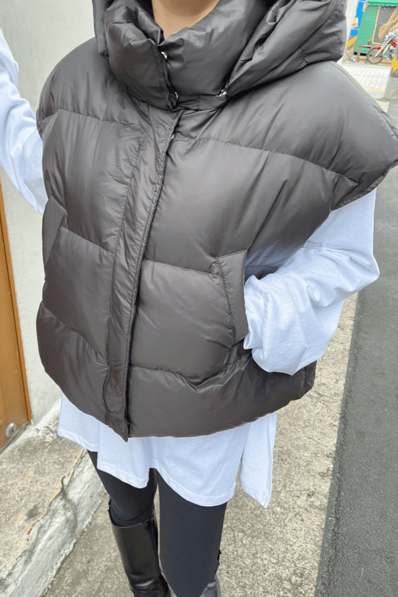 재고 있음 cherry 다용도 변경 가능 캐주얼 펌프 로프 허리 수축 두꺼운 면 후드 베스트 재킷 모자 수 있습니다. 철거 이미지 4