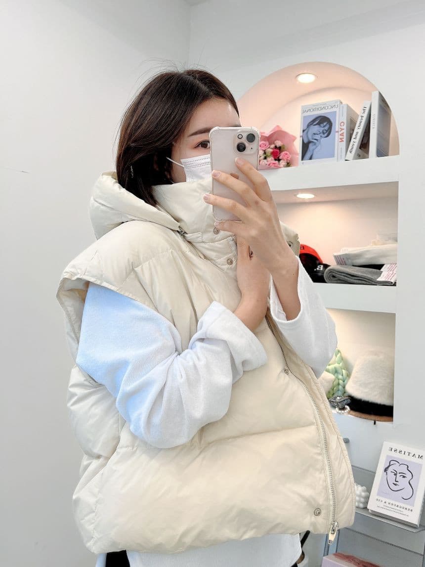 재고 있음 cherry 다용도 변경 가능 캐주얼 펌프 로프 허리 수축 두꺼운 면 후드 베스트 재킷 모자 수 있습니다. 철거 상세 이미지 3