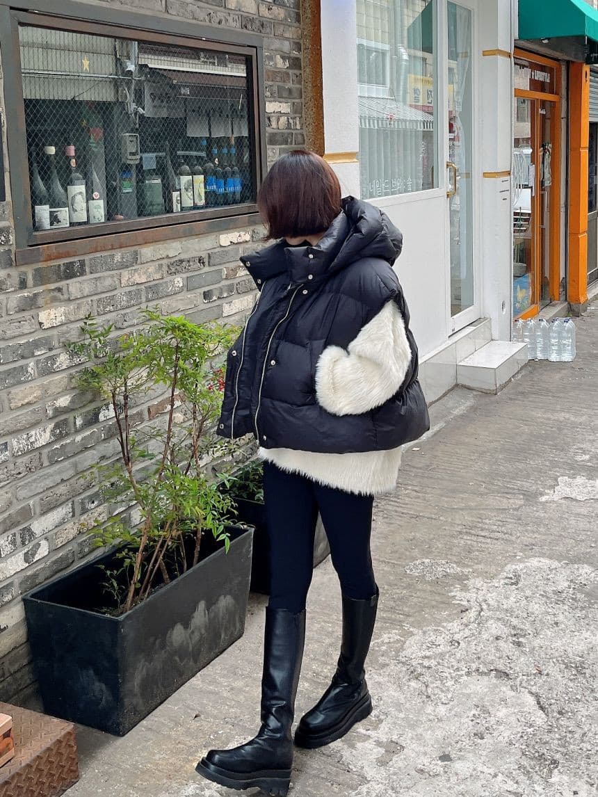 재고 있음 cherry 다용도 변경 가능 캐주얼 펌프 로프 허리 수축 두꺼운 면 후드 베스트 재킷 모자 수 있습니다. 철거 상세 이미지 8