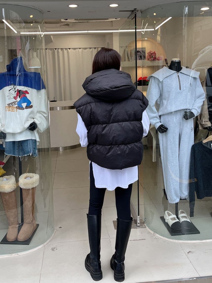 재고 있음 cherry 다용도 변경 가능 캐주얼 펌프 로프 허리 수축 두꺼운 면 후드 베스트 재킷 모자 수 있습니다. 철거 상세 이미지 10