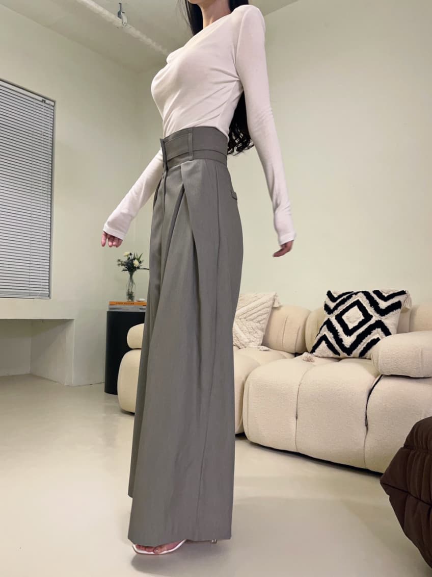 재고 있음 cherry 작은 대중 디자인 센스 중복 3 차원 허리 슬림해 보이는 넓은 다리 도루 센스 하이웨이스트 슬랙스 캐주얼 긴 바지 상세 이미지 12