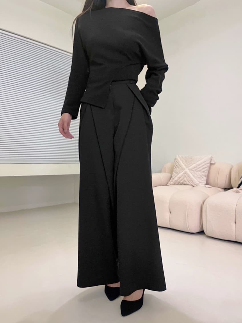 재고 있음 cherry 작은 대중 디자인 센스 중복 3 차원 허리 슬림해 보이는 넓은 다리 도루 센스 하이웨이스트 슬랙스 캐주얼 긴 바지 상세 이미지 24