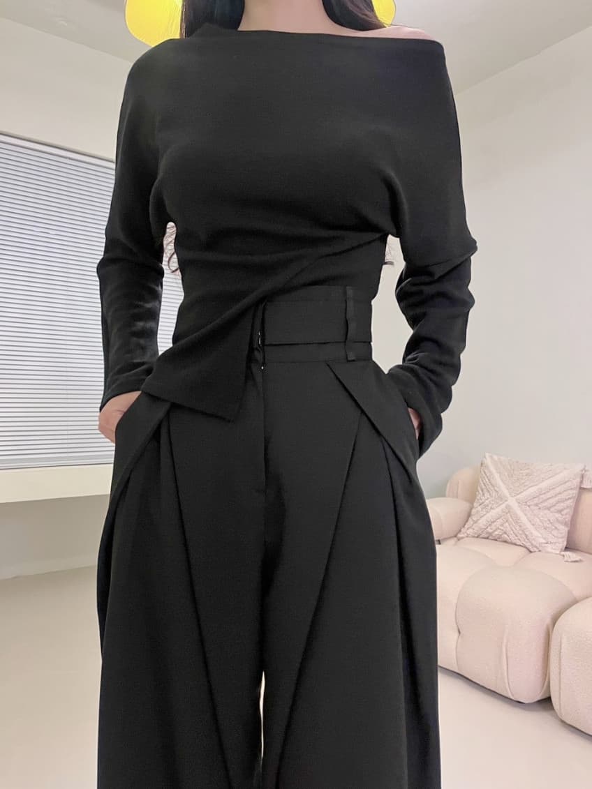 재고 있음 cherry 작은 대중 디자인 센스 중복 3 차원 허리 슬림해 보이는 넓은 다리 도루 센스 하이웨이스트 슬랙스 캐주얼 긴 바지 상세 이미지 32