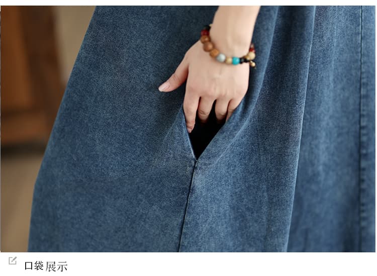 느슨함 센스 착용 가져 가라. 데님 슬립 드레스 프랑스식 레트로 느긋한 휴가 롱 스커트 여성 V넥 데님 드레스 상세 이미지 15