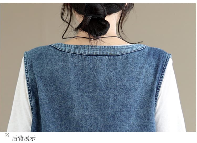 문예 빅 사이즈 루즈핏 한국 스타일 롱 코트 데님 조끼 스커트 루즈핏 데님 베스트 여성 드레스 상세 이미지 14