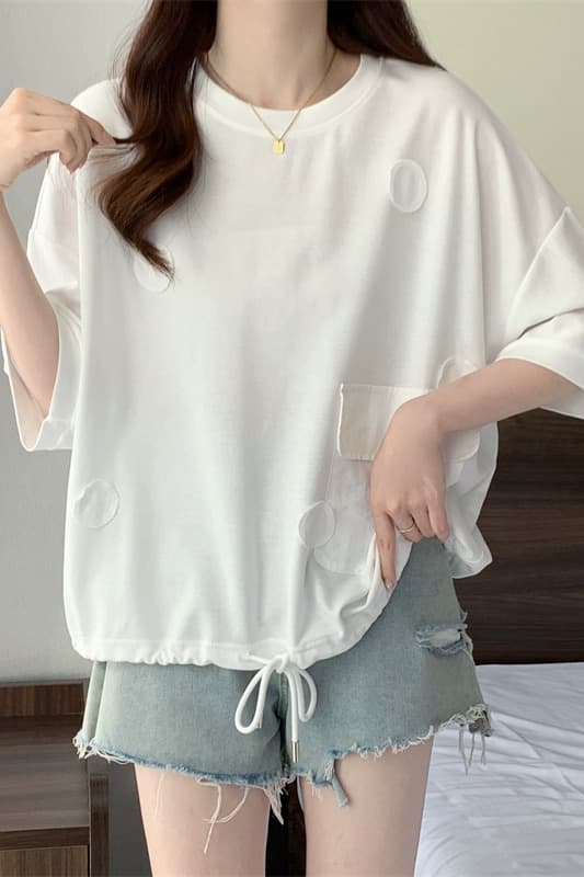 유럽 상품 대 에디션 루즈핏 반팔 티셔츠 2026 새로운 빅 사이즈 여성 의류 지방 mm 슬림해 보이는 표지 배 반소매 맨위 이미지 6