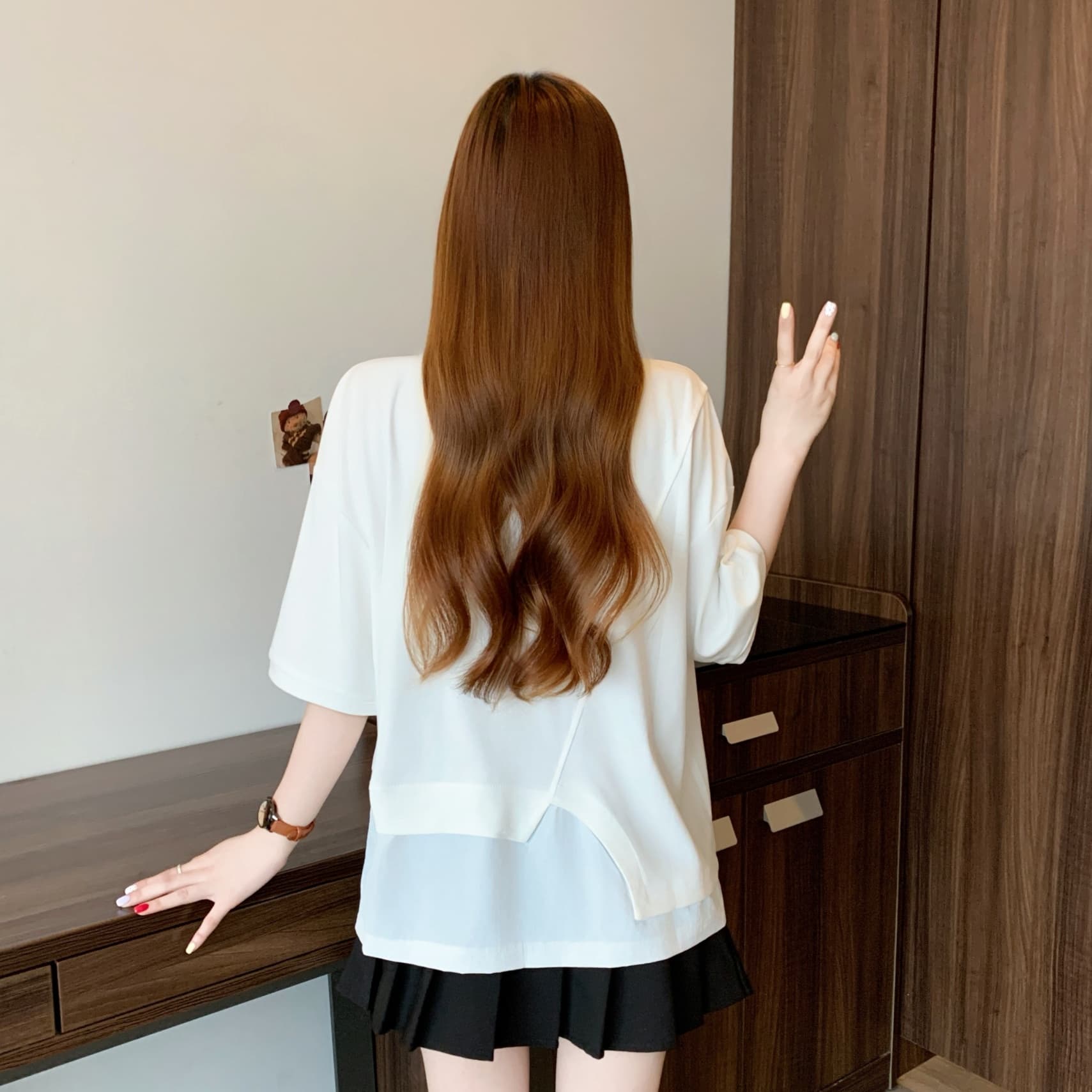 실사 페이크 레이어드 반팔 티셔츠 여성 2026 새로운 여름 빅 사이즈 지방 mm 슬림해 보이는 표지 배 루즈핏 맨위 상세 이미지 10