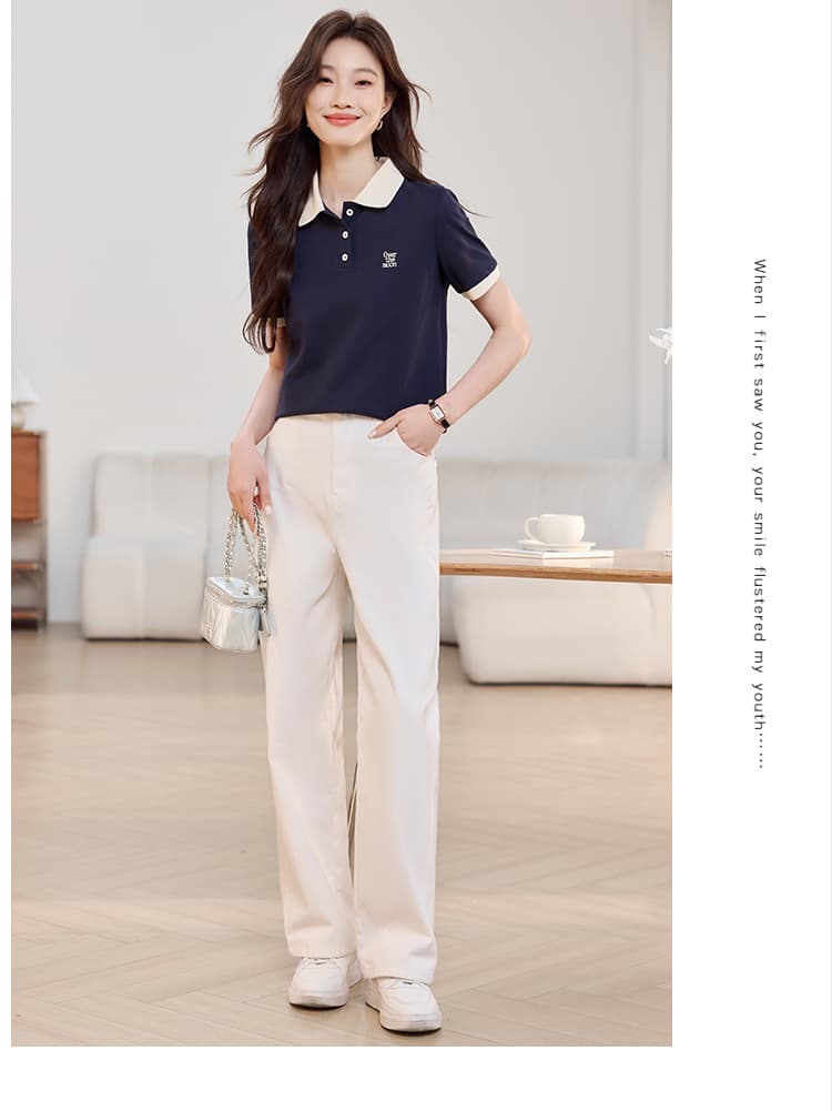 해군 POLO 칼라 긍정적 인 어깨 반팔 T 여성 2026 여름 드레스 새로운 캐주얼 다용도 레트로 맨위 상세 이미지 10